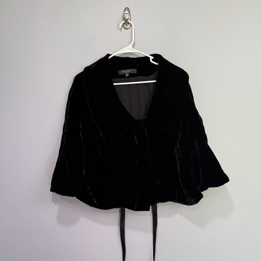 Witch goth vamp Black Silk Blend Velvet Shrug Bell Sleeve Tie Back Jacket 14W